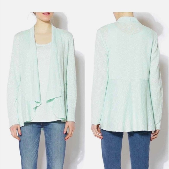 EIlEEN FISHER Seafoam Green Organic Linen Lightweight Open Cardigan Sweater - Picture 2 of 8